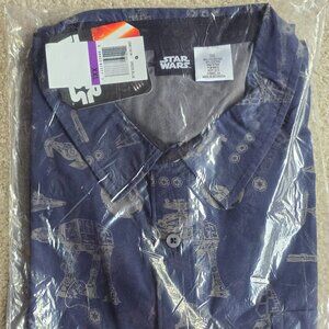 Genuine Star Wars brand graphic button up SS shirt blue ships XXL 2XL AT-AT